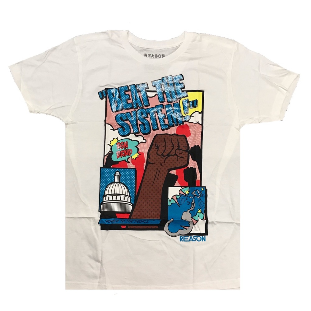 Men’s “Beat The System” tee. Size large.